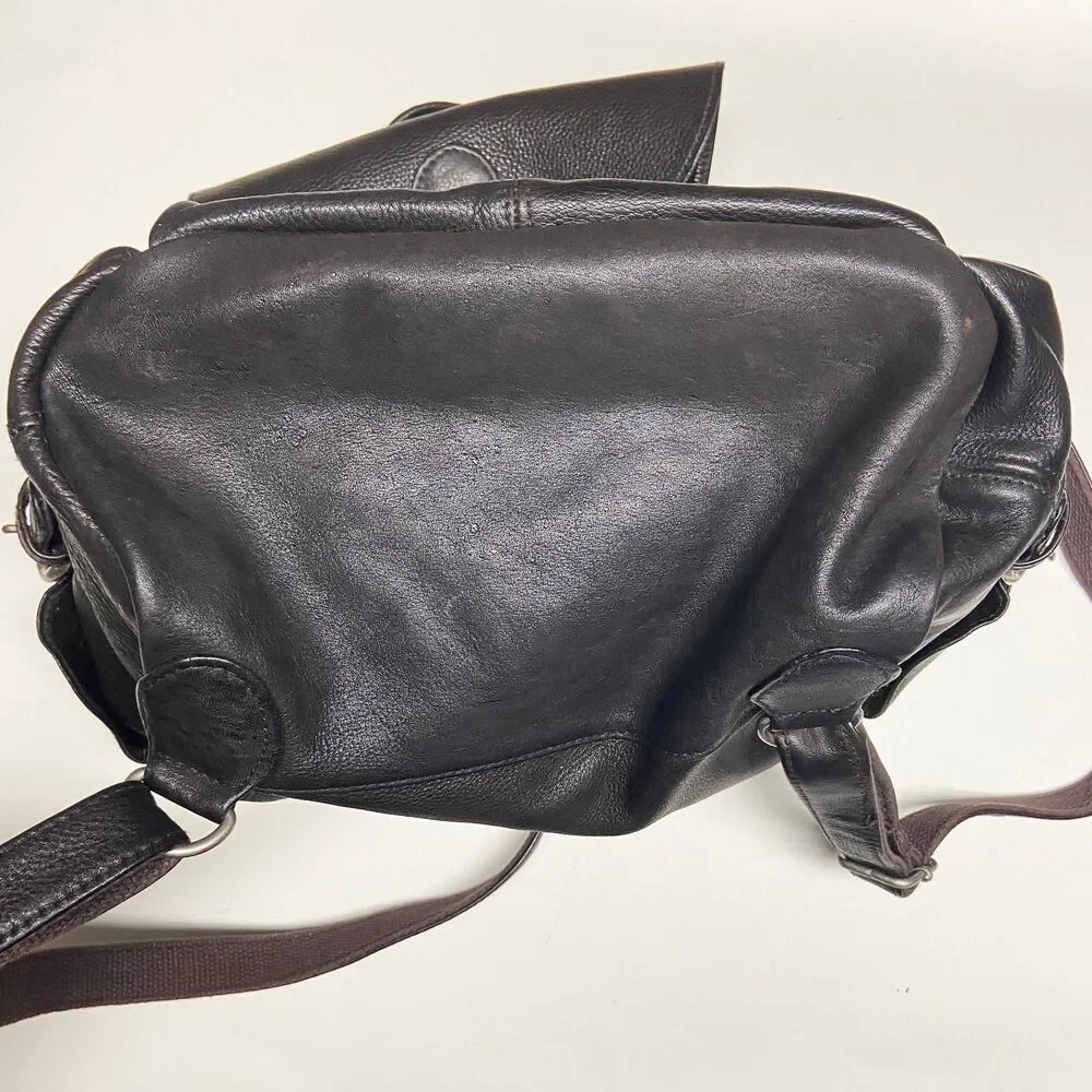 Vintage London Fog Dark Brown Leather Backpack Rucksack Unisex Outer Pockets